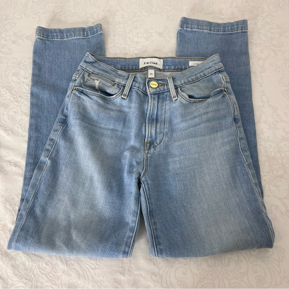 FRAME Denim Le High Straight Sunland Light Wash High Rise Crop Jeans Size 24 - Picture 2 of 16